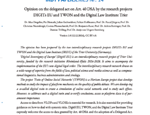 Opinion on the delegated act on Art. 40 DSA by the research projects DIGITs EU and TWON and the Digital Law Institute Trier