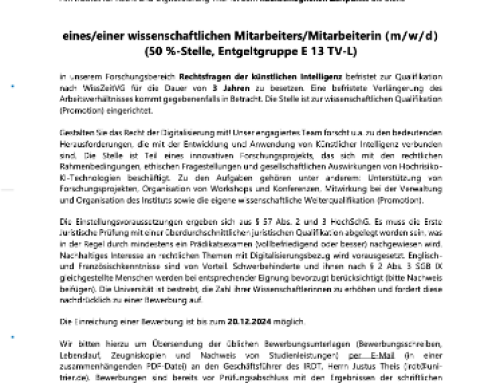 Stellenausschreibung Wissenschaftliche/r Mitarbeiter/in (m/w/d)