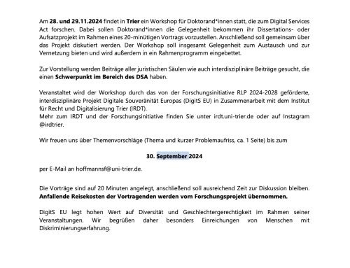 Doktorand*innen-Workshop DSA Call for Papers